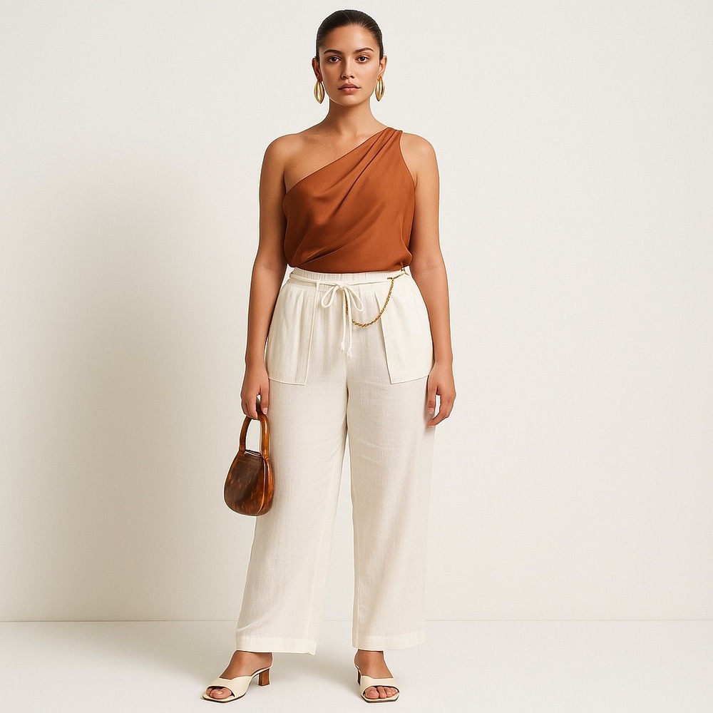 White Wide Leg Lounge Pants Drawstring Waist Coastal Minimalist Beachy‎ 3XL